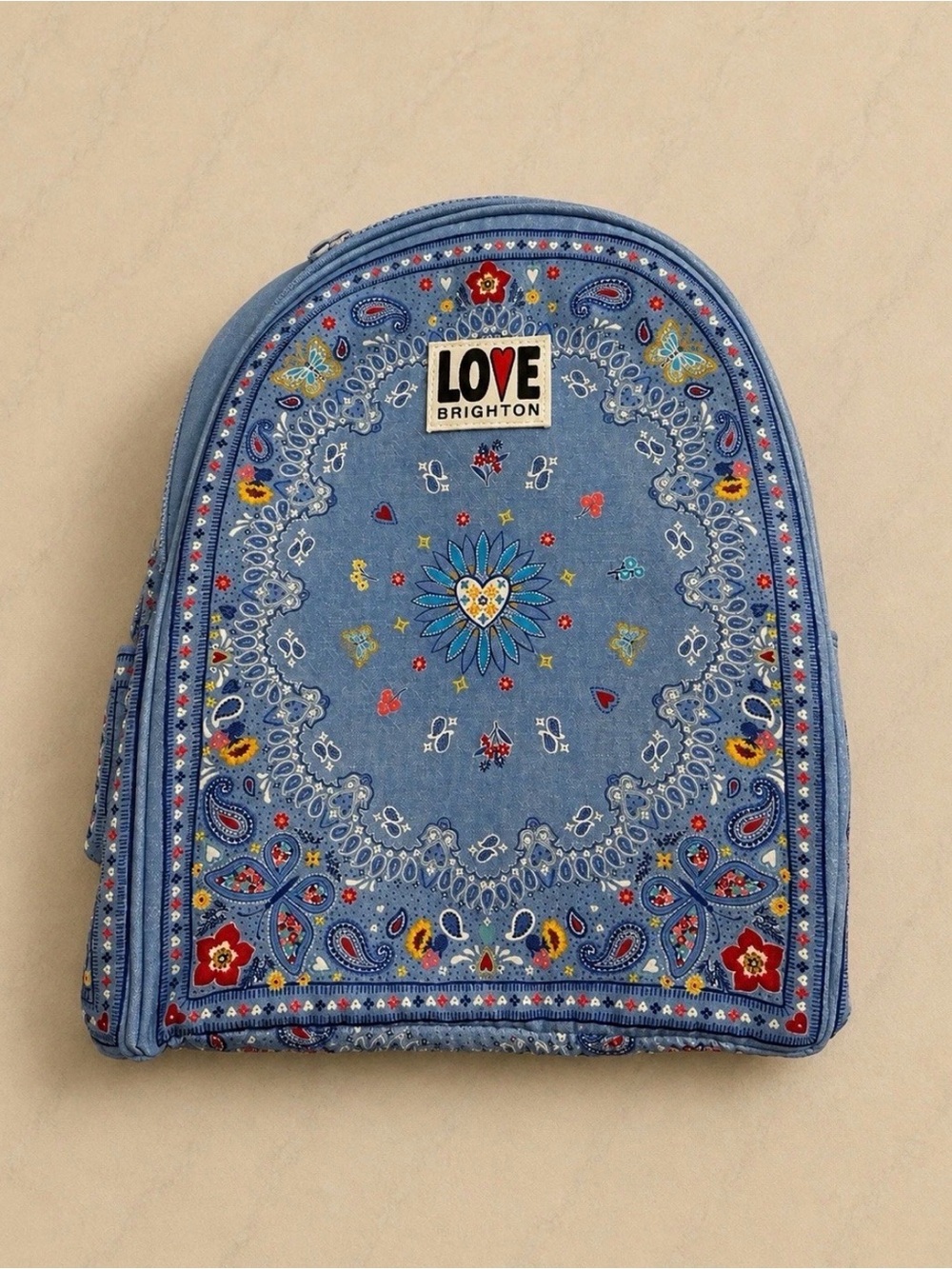 Brighton Blue Bandana-Print Backpack with Red Accent